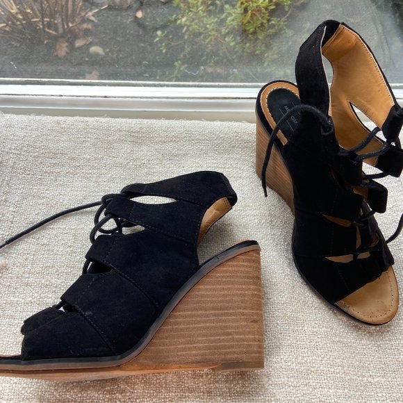 MELROSE & MARKET 'CALISTA' Women's Black Lace Up Wedge Heel Sandals, Size 6 - Picture 4 of 8